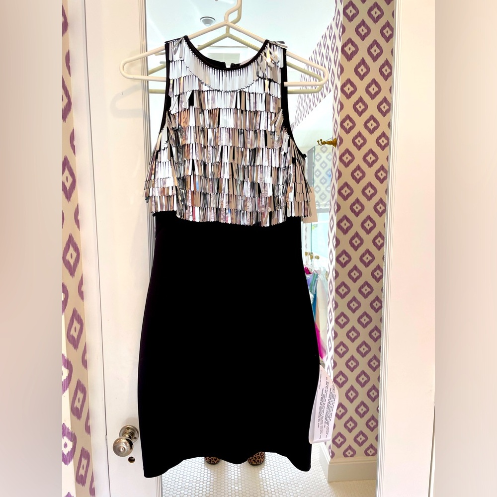 NWT SHO by Tadashi Shoji black and silver cocktail dress.